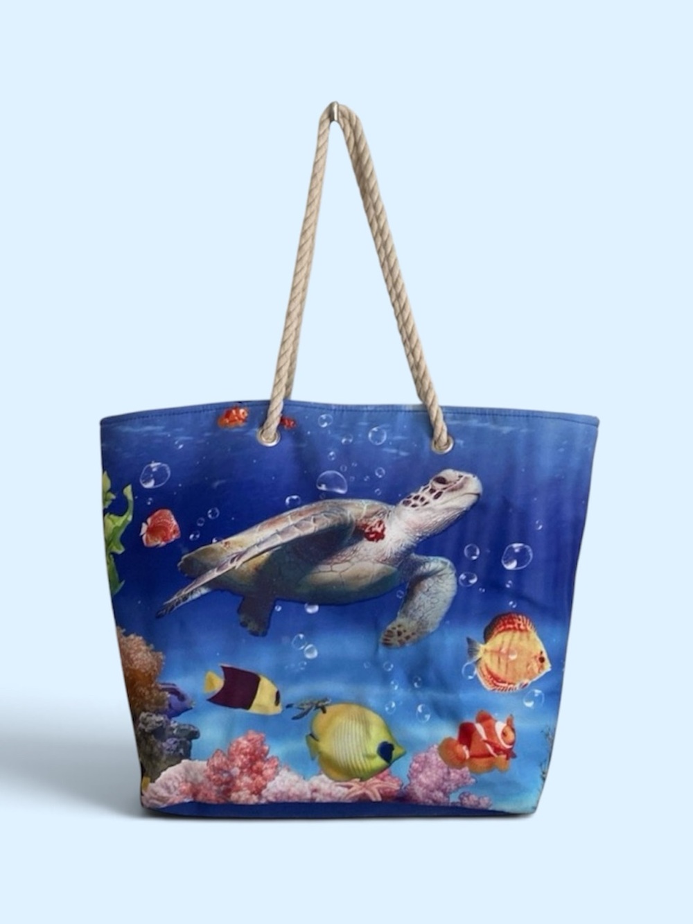 Karen Keith Summer Sea Turtle Canvas Rope Handle Tote- Large